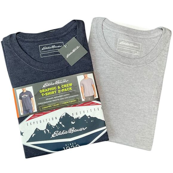Eddie Bauer Men's T-Shirts Set Dark Blue Light Gray 2 Pack NWT - Picture 1 of 5